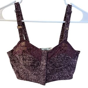 Kimchi Blue Women’s Maroon Lace Jacquard Bustier Crop Top Size Small